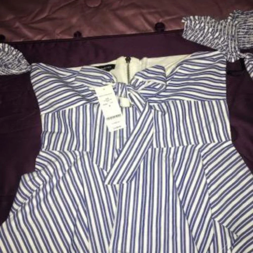 NWT Peplum Blue White, Off the shoulder Corset Bustier Top with Bow Bebe - Picture 5 of 6